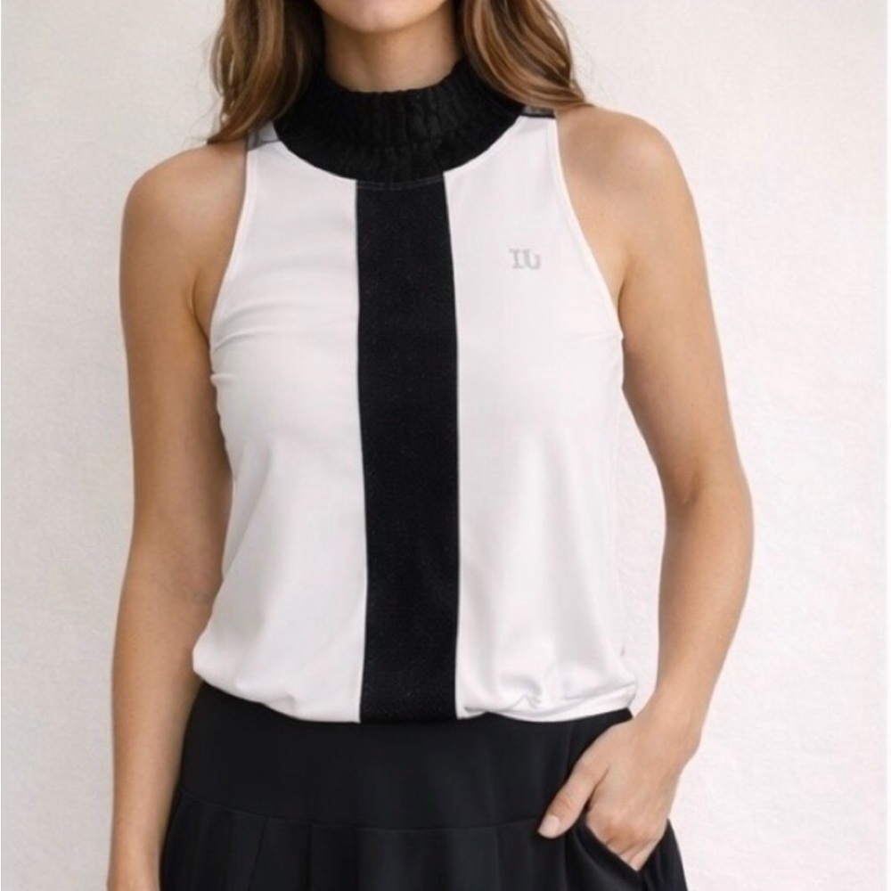 New ELEVEN Venus Williams Race Day White Racerback Tank Black Lace Trim S